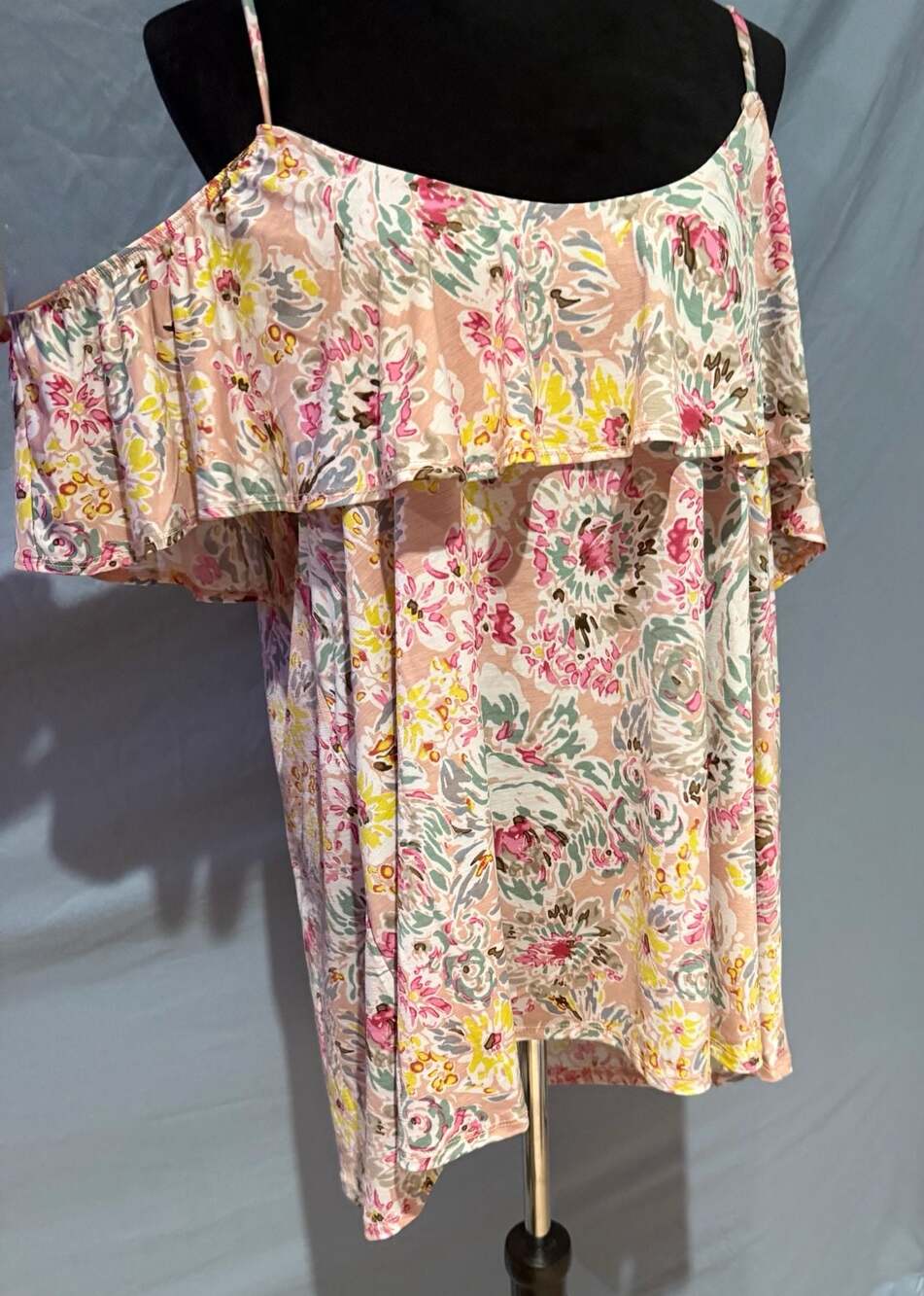 Sew In Love Floral Print Off The Shoulder Ruffle Dress 2X